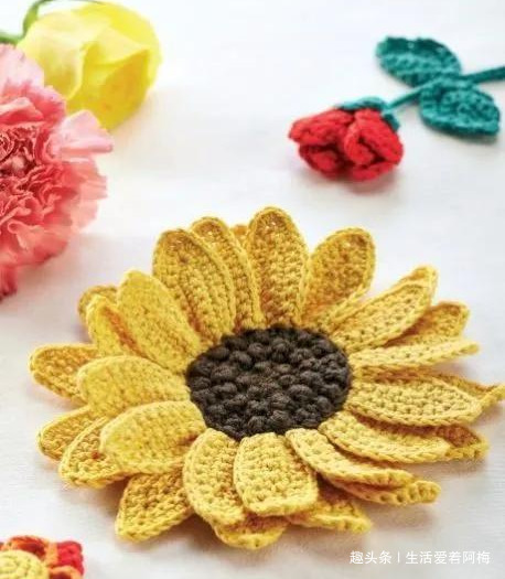 毛线钩针编织向日葵合集，DIY手工编织附图解教程