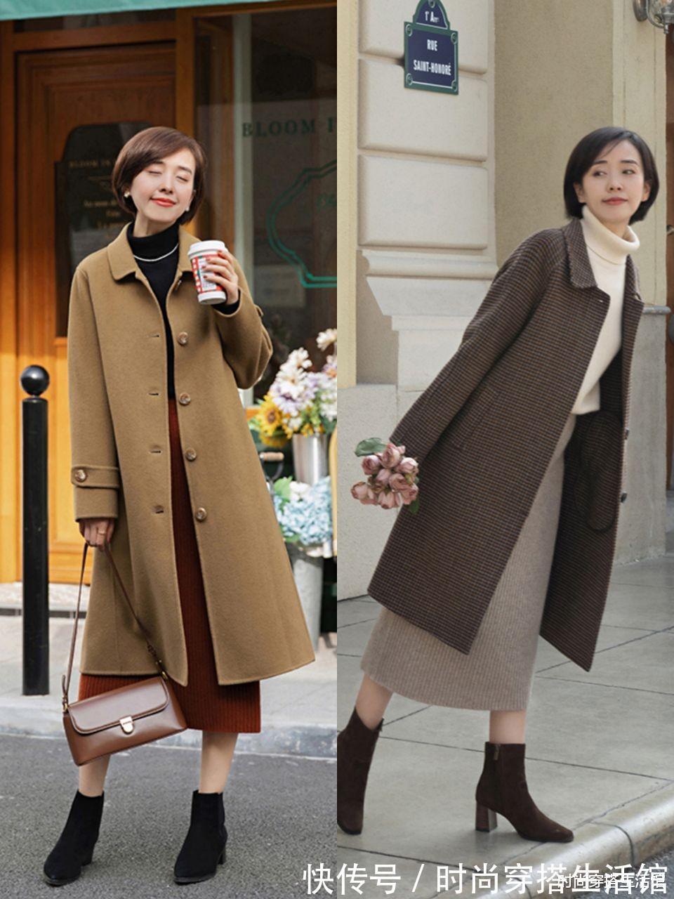 穿搭|大衣下面别总搭配裤子,今年流行“大衣+半裙”,时髦高级又显瘦