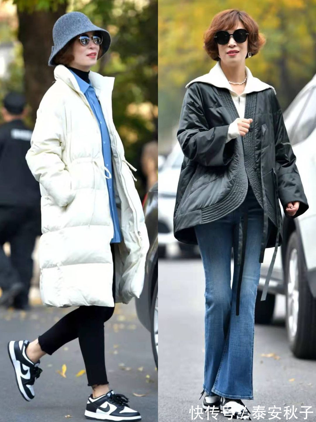 右图 建议50岁的女人:冬天多穿“羽绒服+半身裙/裤”,美得高级又大气