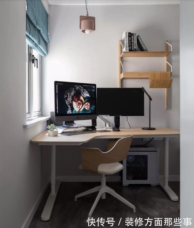 谷仓门|77平北欧风两室设计,蓝色墙面过渡+黄色的古仓门这配色很时尚