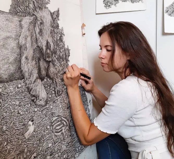 olivia@全球最“抠”美女画家,用一支2元针管笔惊艳世界