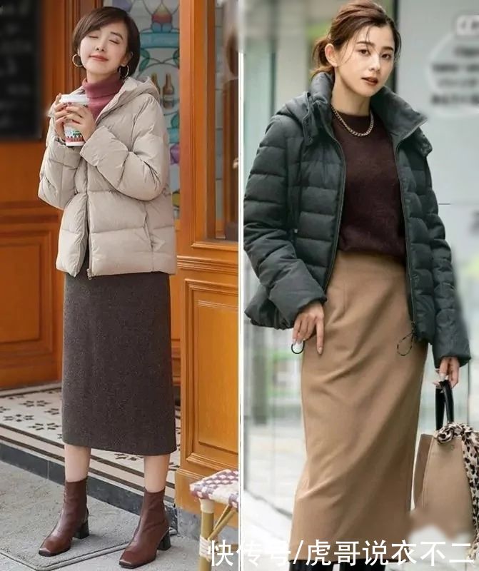 穿羽绒服别再搭打底裤了，这几种日系搭法超优雅，适合40岁女人