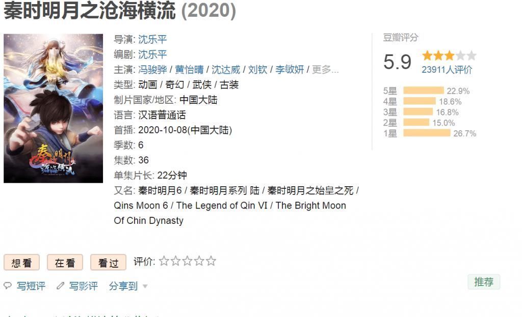 国漫|沧海横流豆瓣评分不足6分,玄机终究还是把秦时明月的招牌搞砸了
