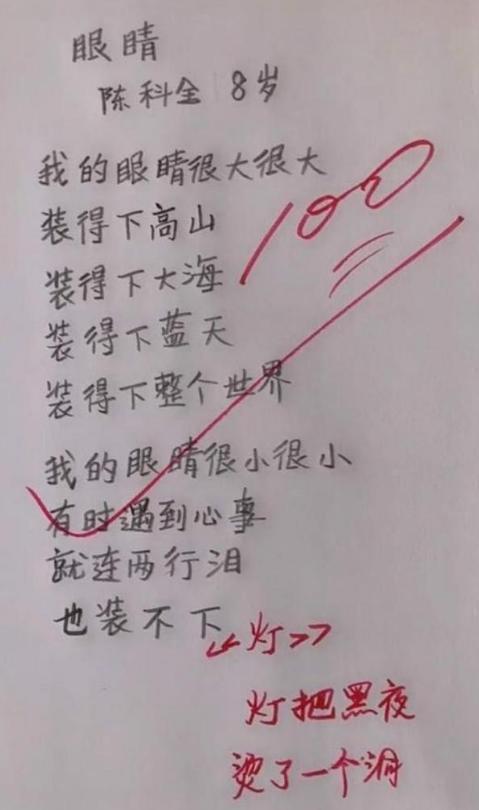 小学生|8岁小学生“100分诗歌”火了,老师也自愧不如,网友:当代徐志摩