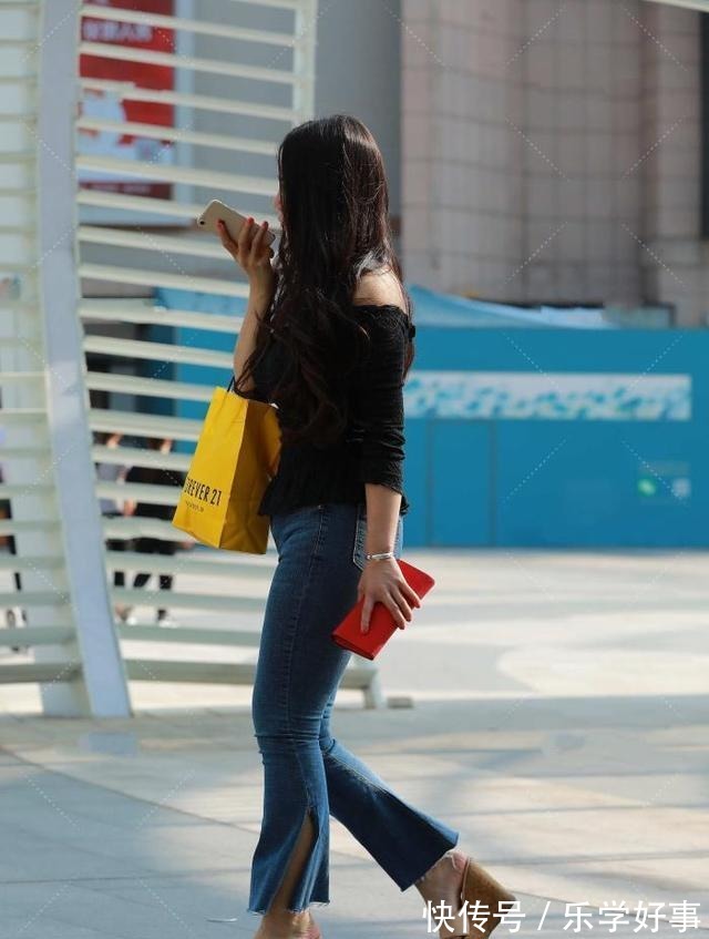 喇叭裤|黑色一字肩搭配喇叭裤，简洁优雅，时尚大气