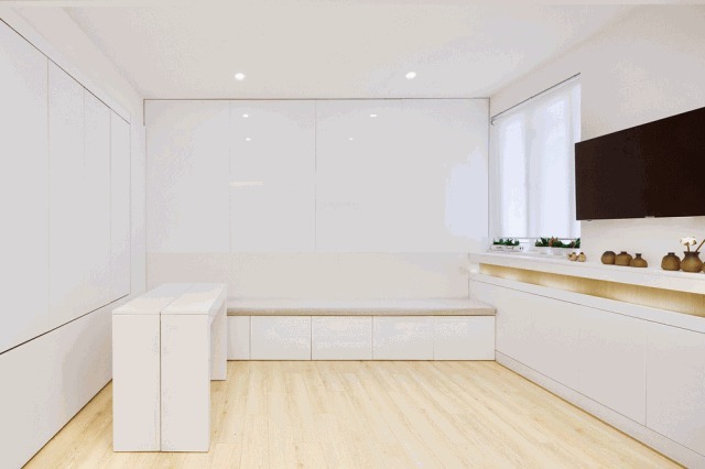 电动床|60㎡简约风小户型，客厅藏张床打开秒变3居室，太机智了！