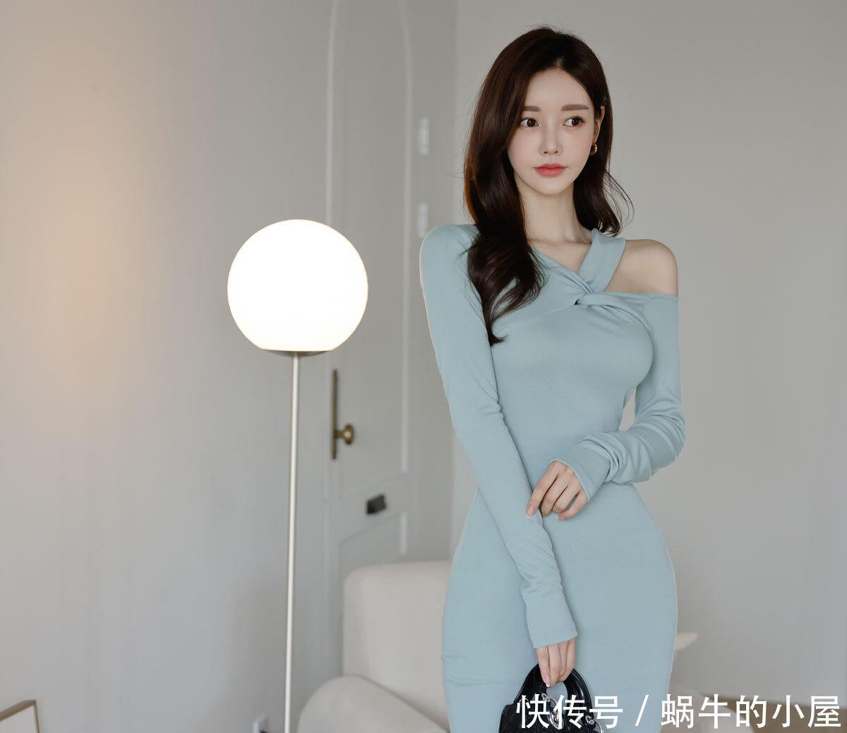 美人图鉴孙允珠：蔚蓝海洋冰丝柔顺绒面连衣裙