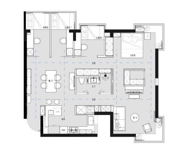 日式|108平现代风三居，打造温暖有爱五口之家