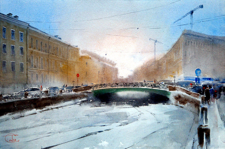 水彩画#美轮美奂!俄罗斯艺术家特梅雷夫的水彩都市景观画