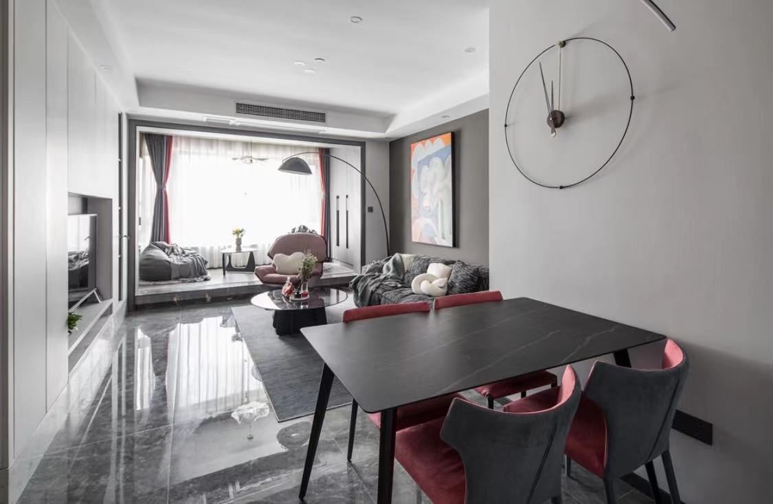 撞色|98㎡现代风格的撞色空间