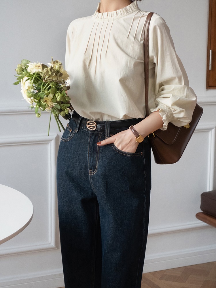 秋冬 秋冬就要穿得复古又时尚,立领压褶棉质衬衣你值得拥有!