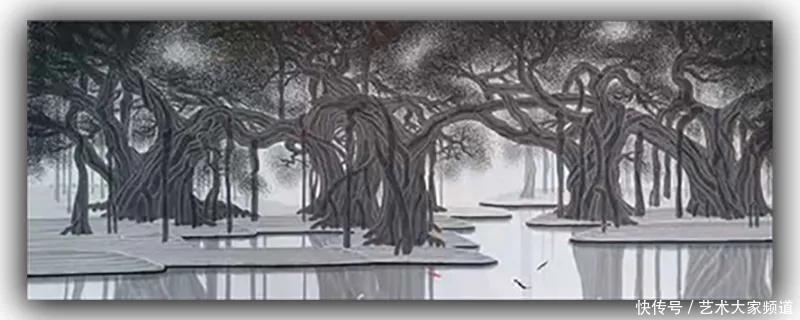 墨忠虎一一刘猛豹中国水墨工笔榕树创始人作品鉴赏
