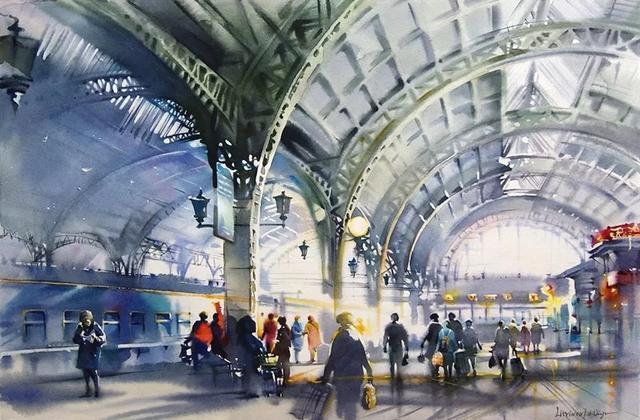 美术学院$城市人物水彩画│城市在她的笔下,充斥着温馨和随意