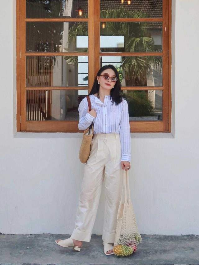 时尚|几个穿衣技巧?条纹衬衫搭配阔腿裤,让你从小白变时尚,舒适洋气