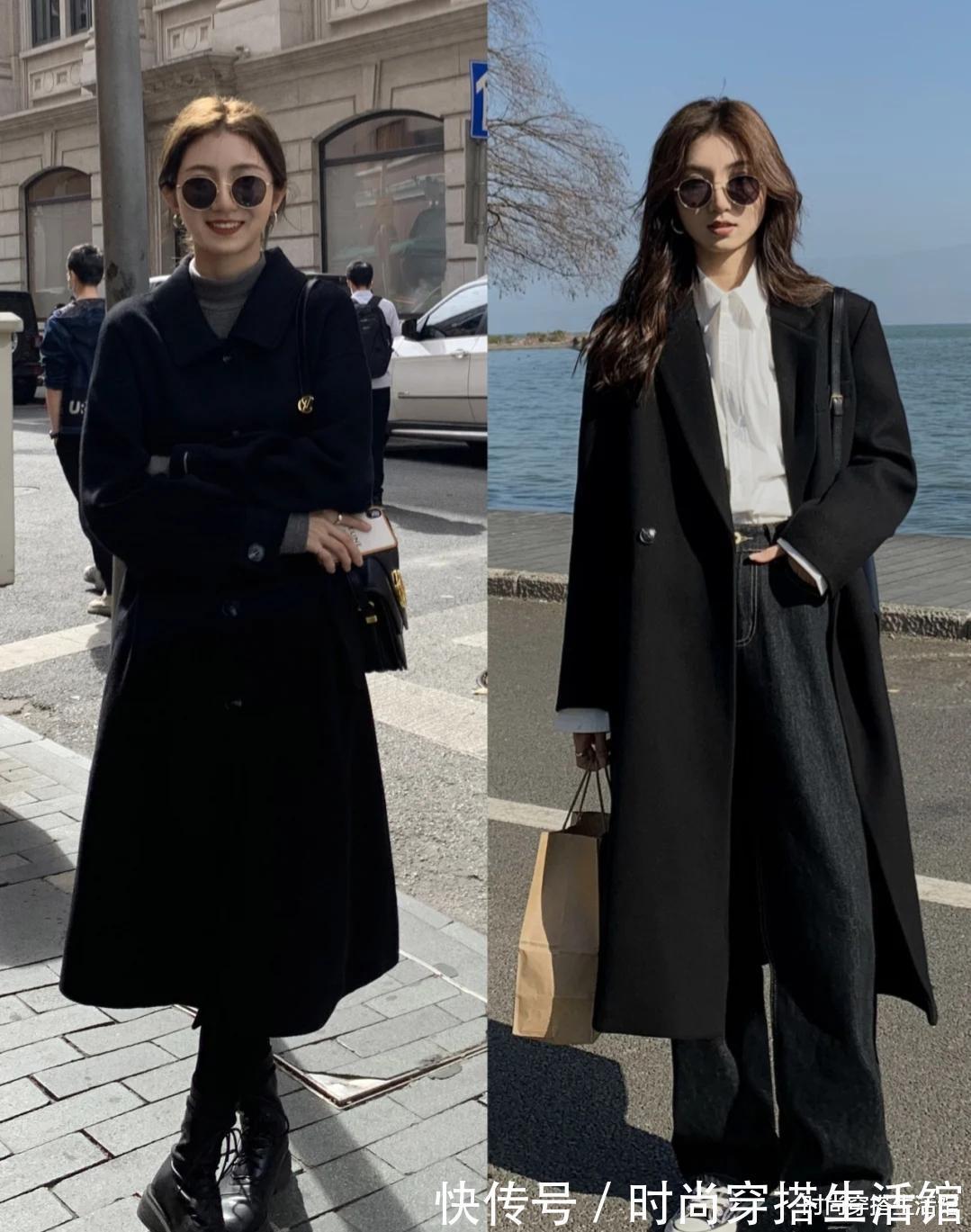 黑大衣|一件黑大衣=N种搭配,可盐可甜,又美又飒,冬天这样穿更美