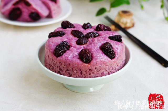 做成|紫薯别总蒸着吃了,加点面粉做成大发糕,蓬松暄软比蛋糕都好吃