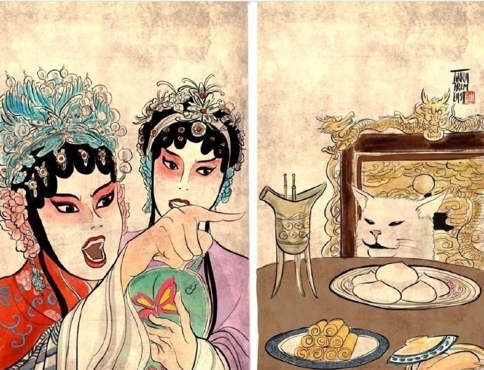 搞笑|网友改造“女人指猫”表情包,戏曲版本有腔调,和风版很搞笑