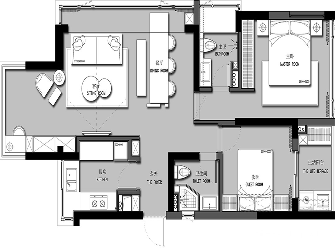 现代|89平两房现代,休闲书房,客厅,餐厅连成一体的扩容空间感!