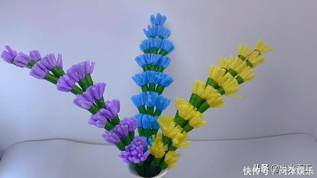 亲子手工创意,水果网做成的勿忘我,幼儿园老师都在做