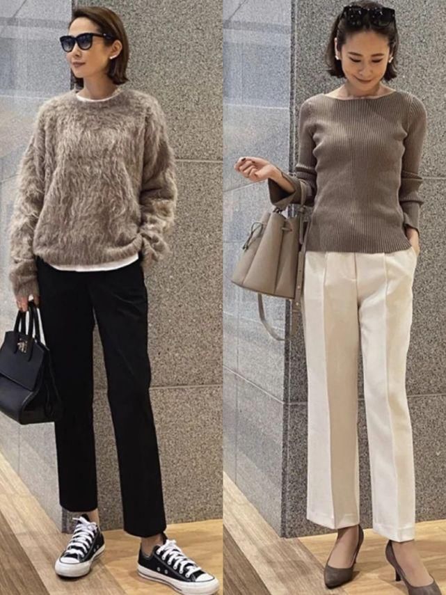 “烟管裤”怎么搭才时髦？日本50岁博主的搭配思路，优雅又高级