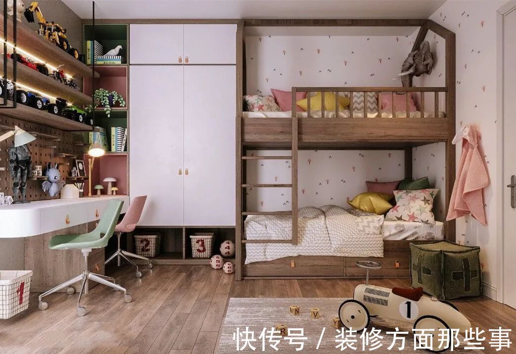 儿童房|小户型儿童房里,不用做上下床,靠墙做个到顶床美观又省空间