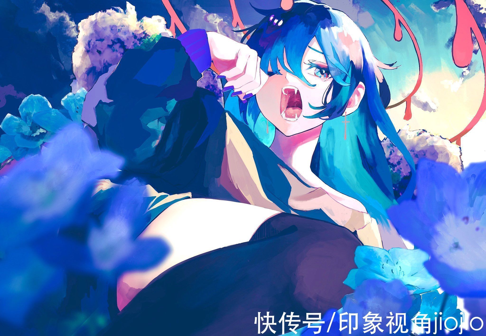 插画师$色彩风格很强烈的美少女插画,辨识度也很高