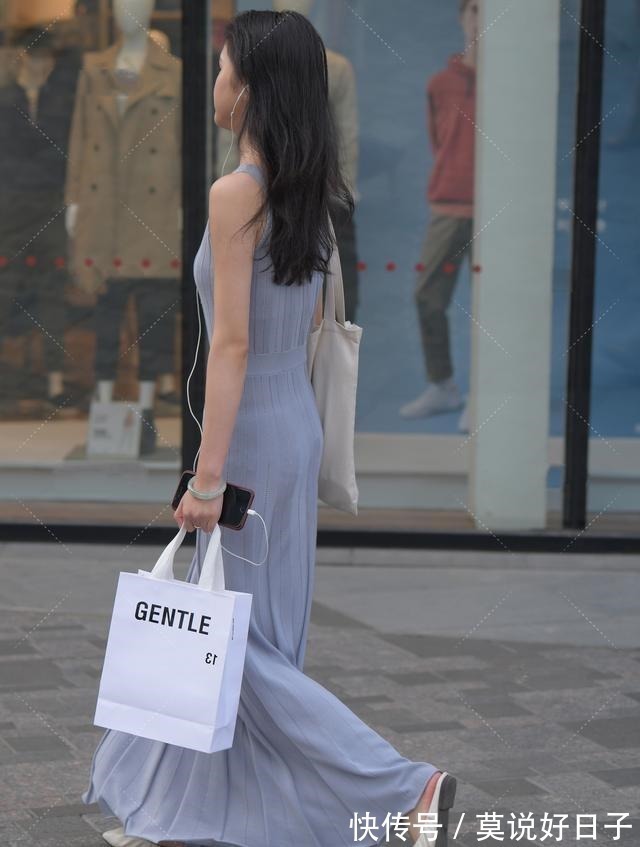 性感 雾霾蓝针织长裙,时尚大气,成熟性感超长连衣裙!