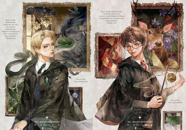 马尔福|画师绘制《哈利波特》同人,赫敏复古英伦风,马尔福充满贵族气质
