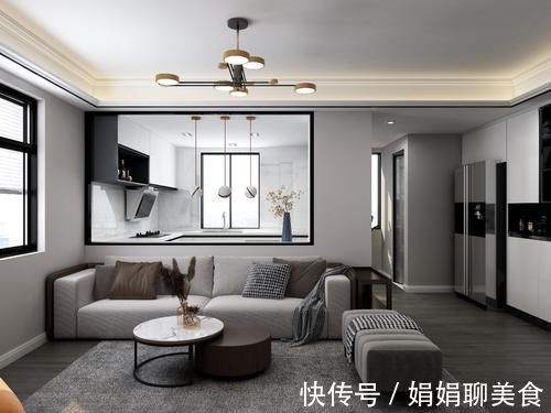 客厅|一扇玻璃窗打通客厅和厨房,80㎡现代婚房如此“偷光”,爱了
