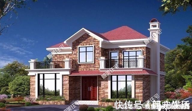 真石漆|宽13-14米间的两层别墅,文化石和面砖装饰,都很出彩!