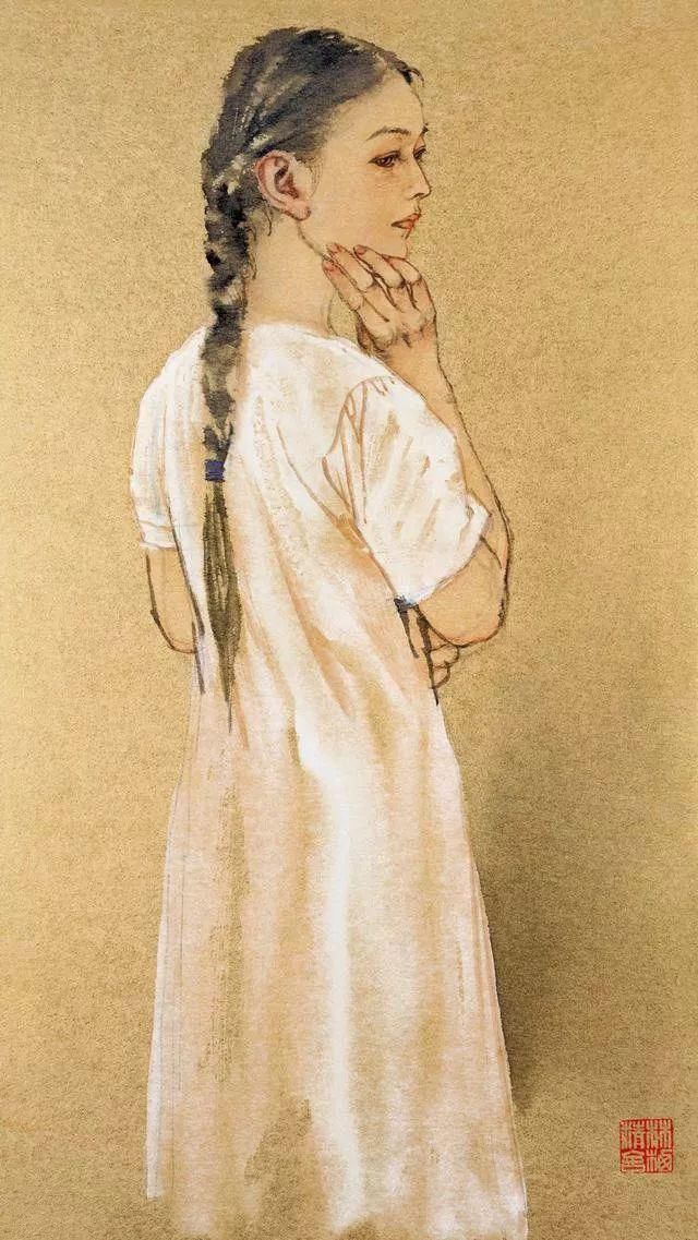 工笔画|国画:何家英画笔下的怜怜女儿态,不同寻常的美感!