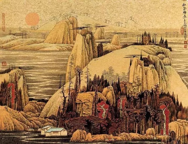 山水画$“江南鬼才”笔下的工笔山水画,色彩丰富,太震撼了!