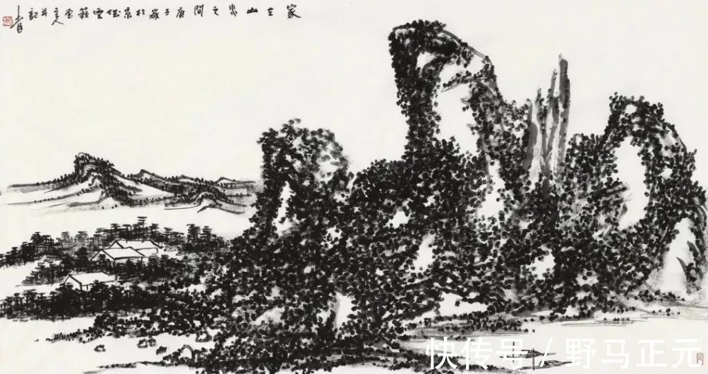 绘画作品$他的绘画用重墨、浓墨,焦墨,干墨叠加在一起黑得发亮黑得有层次