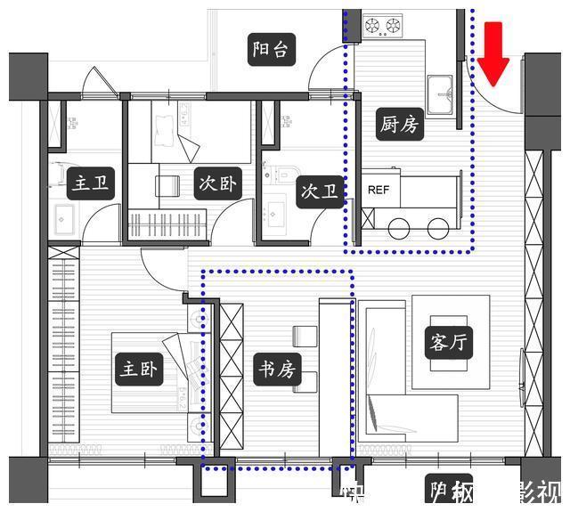 书房|如果你家也是110㎡三居室,这套装修可作参考,格局设计很经典!