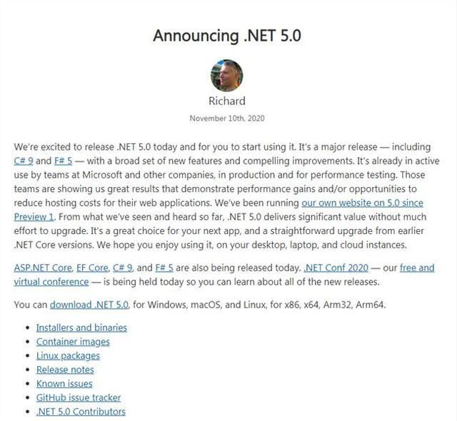 发布|微软发布NET 5.0正式版 提升ARM64性能，P95延迟有所减少