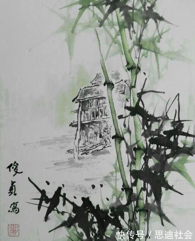 画法$国画中竹显气节,其画法并不局限于水墨,彩墨竹子别有韵味