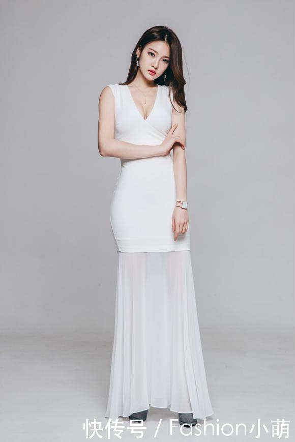十足|朴正允V领拼接网纱连衣裙,挡不住的时尚气质让你仙气十足