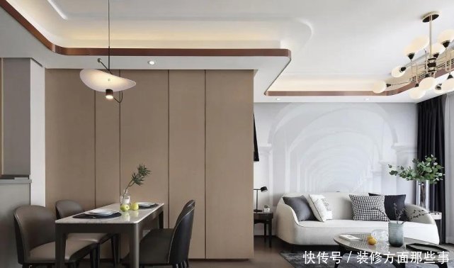 书房|88平现代风二居室,沙发背景整个墙面是圆弧形的图案很特别