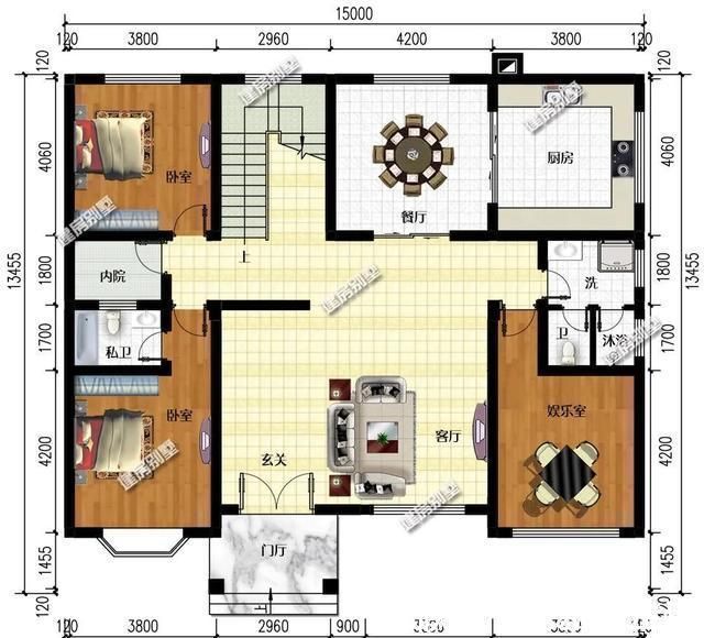 两厅|室内带堂屋设计，一二层都有厨房的农村别墅，适合两兄弟