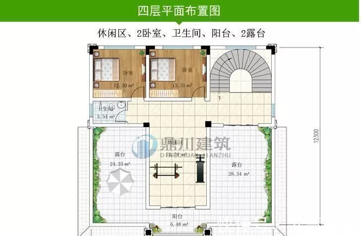 起居厅|12×14米四层复式别墅,旋转楼梯+堂屋,建在村里倍有面