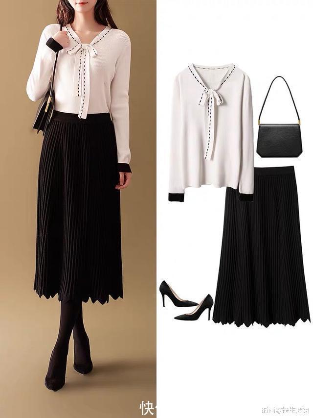 大地色|羽绒服收起来吧!入春后就穿“针织衫+半裙”,简约大方又气质