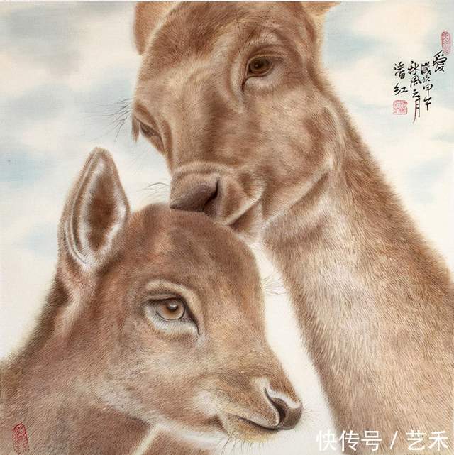 画家!画家潘红以情画鹿以心画鹿献礼建党百年