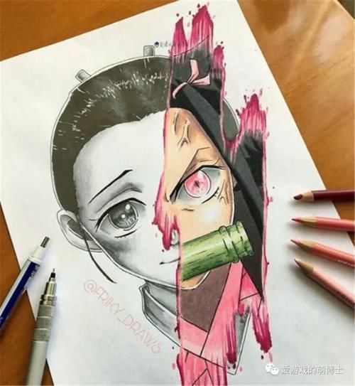 彩稿|素描与彩稿共存,美术达人打造《鬼灭之刃》主题奇妙画作