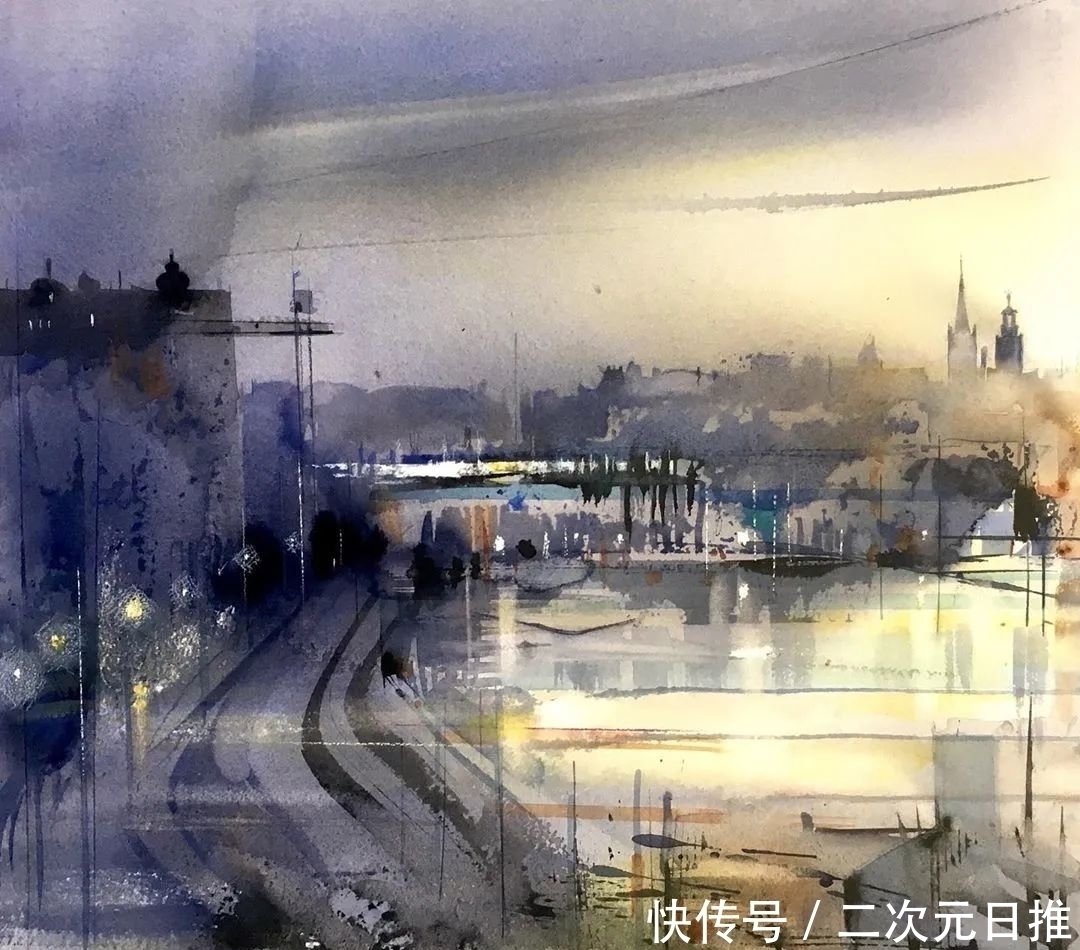 水彩画!空灵的水彩画,在抽象与写实间徘徊,把城市变得像梦境一般