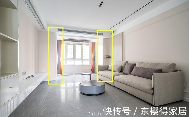 弧形|阳台不能拆的门垛，装修也没那么费心，弧形处理反倒成客厅的亮点