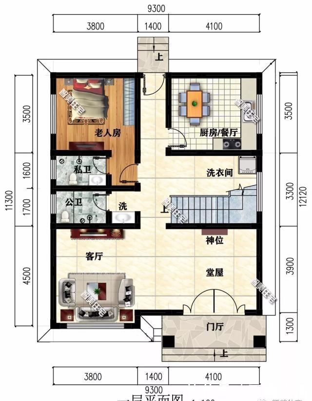 面宽|93×12米农村别墅,配堂屋且南北通透,主体造价30万