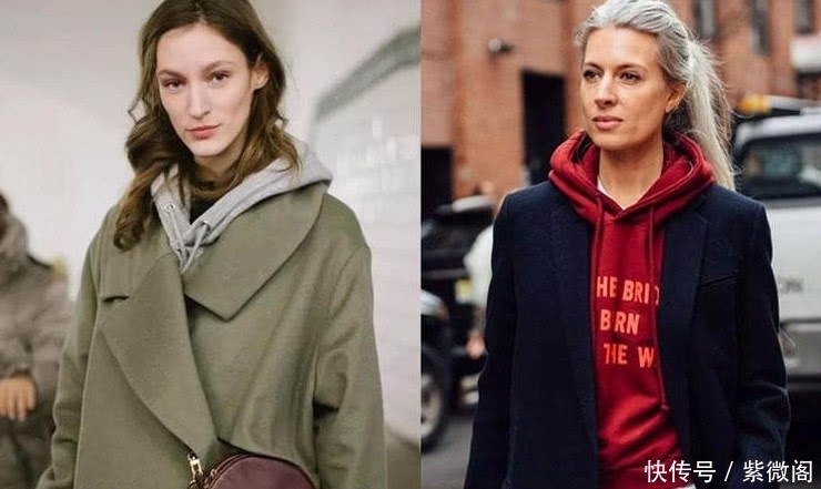 年轻|30女人穿大衣别总是搭配毛衣,试试搭连帽卫衣,不止年轻10岁