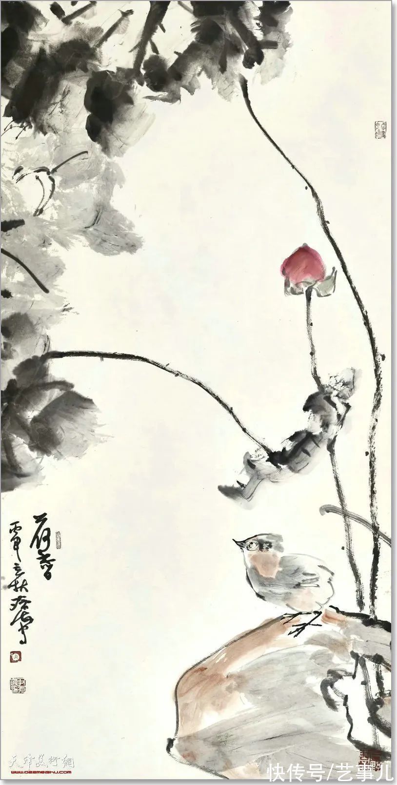 库尔勒!尹沧海教授荷花水禽作品欣赏:笔意简率自由 一派天趣自成