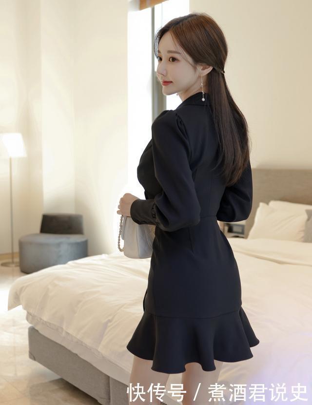 皱褶|最美孙允珠,水墨柔顺斜搭皱褶西装连衣裙