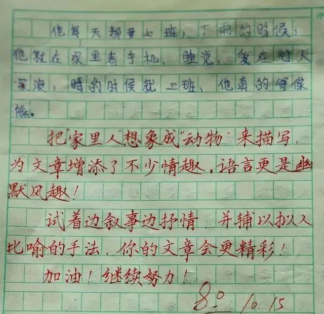 字迹&老师的作文评语个性鲜明,字迹中规中矩,严谨规范,网友盛赞